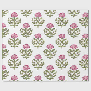 Papel De Presente Bloco de Impressão de Crisântemo Rosa, Natal