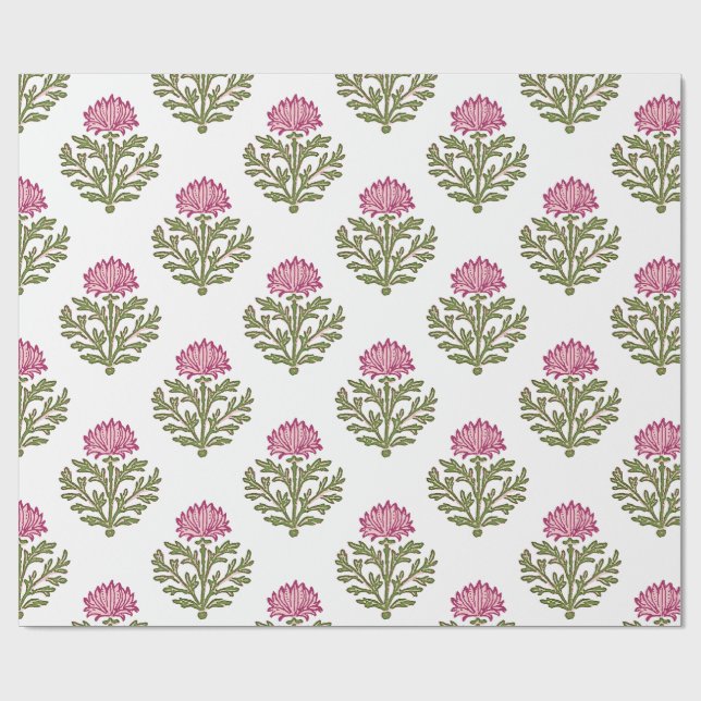 Papel De Presente Bloco de Impressão de Crisântemo Rosa, Natal (Aberto)