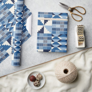 Papel De Presente Bloco Kente - Índigo Suave