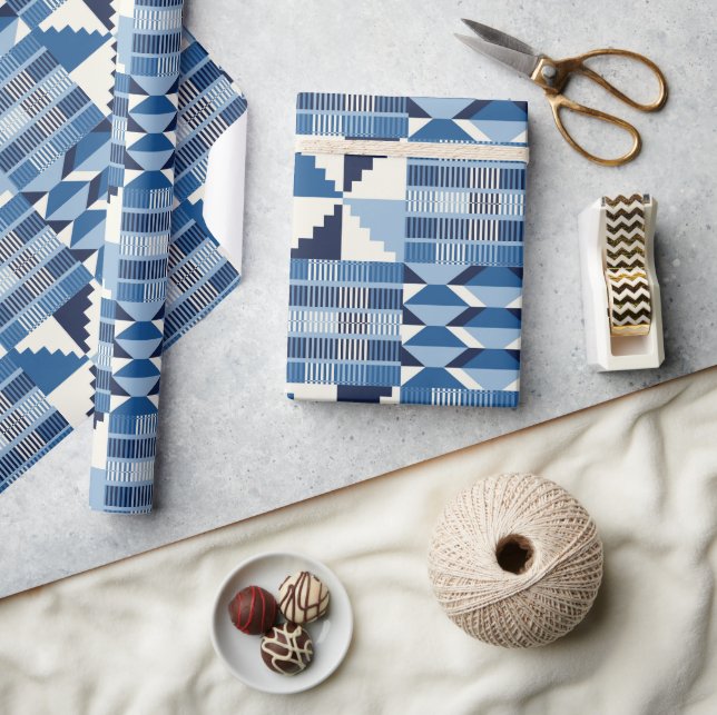 Papel De Presente Bloco Kente - Índigo Suave (Artesanato)