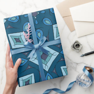 Papel De Presente blocos abstrato, Ouros, cores verdes azuis,