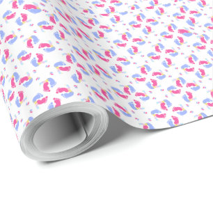 Papel De Presente Blocos de Pegadas de Bebê Rosa e Azul Pastel Fofo