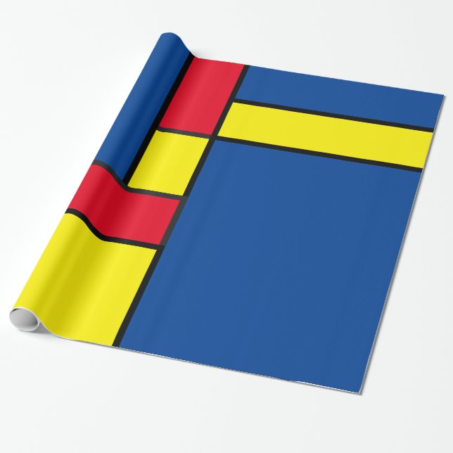 Papel De Presente Blocos Geométricos Abstratos Vermelhos, Amarelos e (Desenrolado)