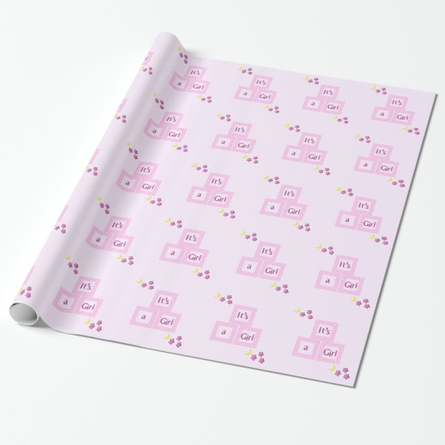 Papel De Presente Blocos Rosa e Estrelas Baby Shower (Desenrolado)