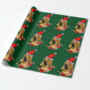 Papel De Presente Bloodhound no Natal do chapéu do papai noel