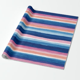 Papel De Presente Blue and Pink Watercolor Coastal Stripes