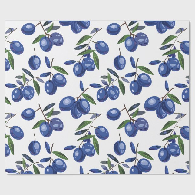 Papel De Presente Blue and white Mediterranean Olives  (Aberto)