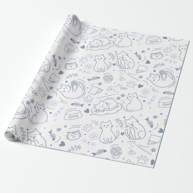 Papel De Presente Blue and White Minimal Artisan Hobbies (Desenrolado)