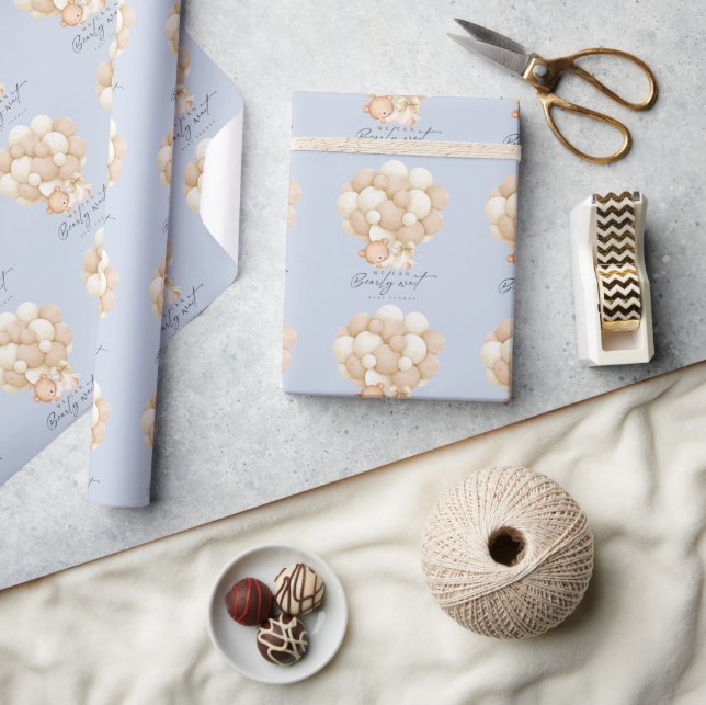 Papel De Presente Blue Bearly Wait Boy Baby Shower   (Artesanato)