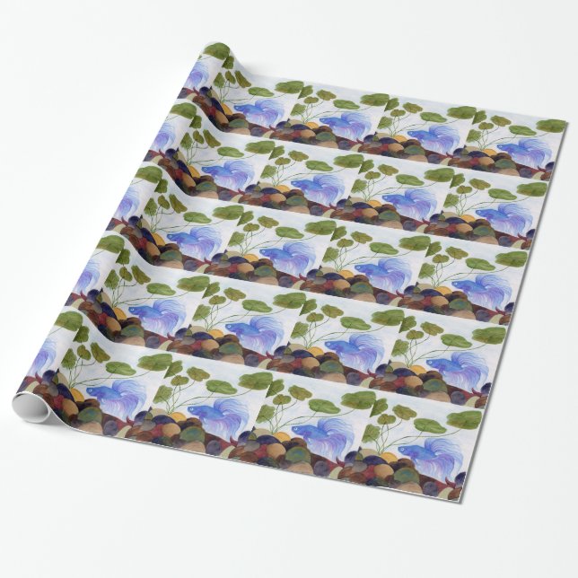 Papel De Presente Blue Betta Fish (Desenrolado)
