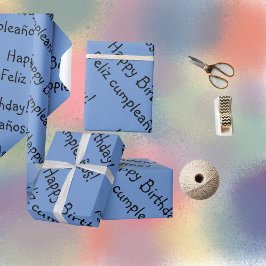 Papel De Presente Blue Bilingual Wrapper Paper Feliz Aniversário
