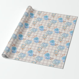 Papel De Presente Blue Boho Bear Balões Gingham Floral