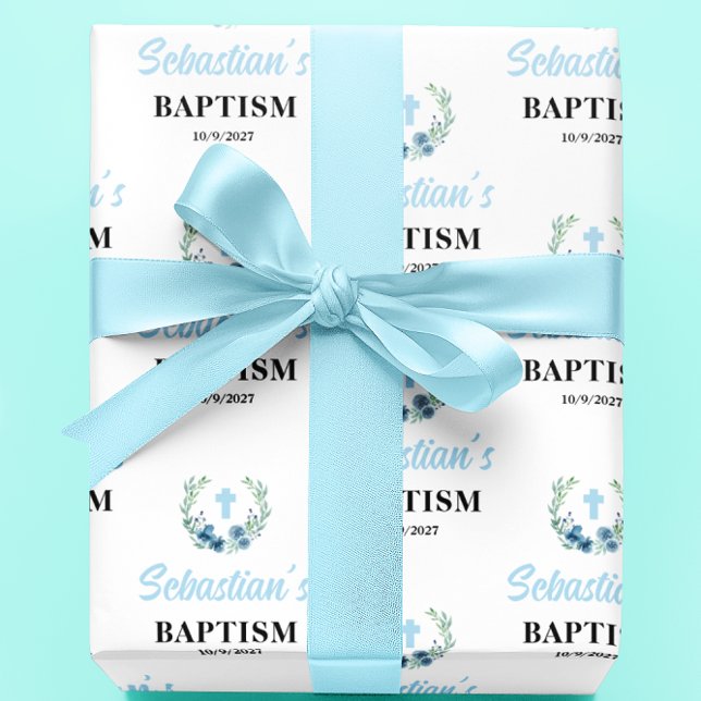 Papel De Presente Blue Boy Floral Baptism (Criador carregado)