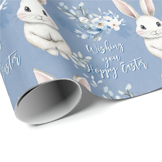 Papel De Presente Blue Bunny Wishes – Custom Easter Wrapping Paper (Ponta do rolo)