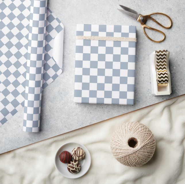 Papel De Presente Blue Checker Checkerboard Checkered 00s 90s Check (Artesanato)