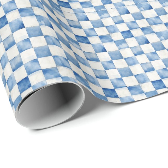 Papel De Presente Blue Checkered Decorative Gift Wrap Paper (Ponta do rolo)