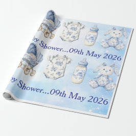 Papel De Presente Blue Chinoiserie Baby Shower Wrapping Paper