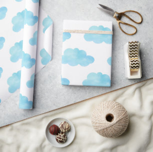 Papel De Presente Blue Clouds Watercolor