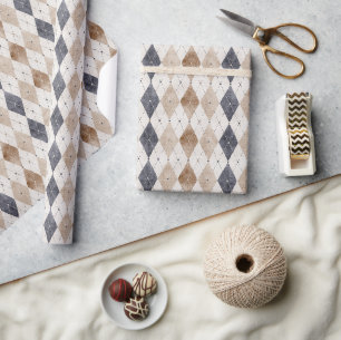 Papel De Presente Blue Cream Argyle Dia dos Pais