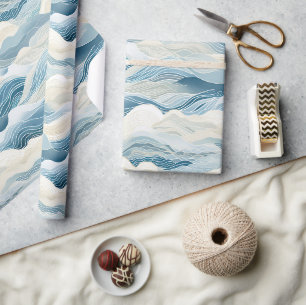Papel De Presente Blue Cream Ivory Abstrato Ocean Beach