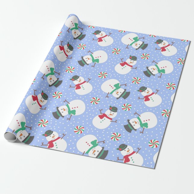 Papel De Presente Blue de inverno para a neve do Natal (Desenrolado)