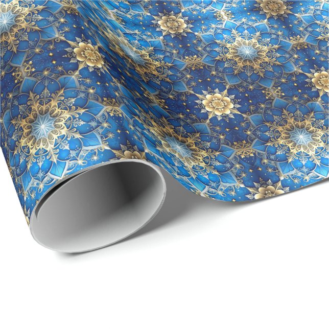 Papel De Presente Blue Decorative Holiday Wrapping Paper (Ponta do rolo)