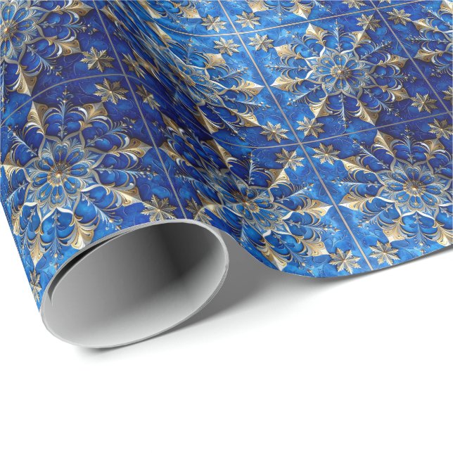Papel De Presente Blue Decorative Holiday Wrapping Paper (Ponta do rolo)