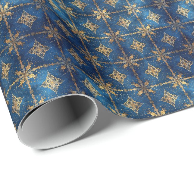 Papel De Presente Blue Decorative Holiday Wrapping Paper (Ponta do rolo)