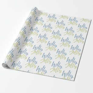 Papel De Presente Blue e Green Holly Jolly