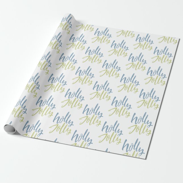Papel De Presente Blue e Green Holly Jolly (Desenrolado)