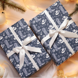 Papel De Presente Blue Floral Coastgirl Western Christmas