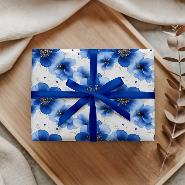 Papel De Presente Blue Floral Pattern with Gold Accents (Criador carregado)