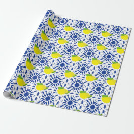 Papel De Presente Blue Geometric Lemon Tile