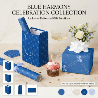 Papel De Presente Blue Gift, White Polka Dots & Blue Bow Pattern
