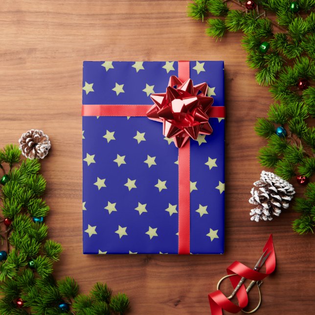 Papel De Presente Blue & Gold Star Pattern  (Presente de Natal)