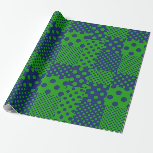 Papel De Presente Blue Green Polka Dots Patchwork  (Desenrolado)