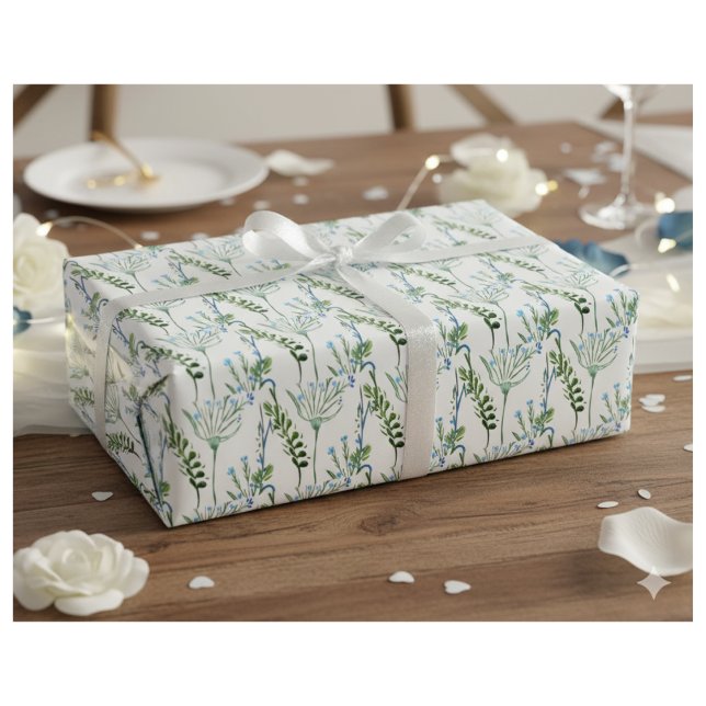 Papel De Presente Blue Green Watercolor Wildflower  (Criador carregado)