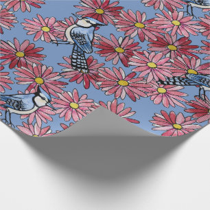 Papel De Presente Blue Hay Daisy Blue Jay e Daisies Patte