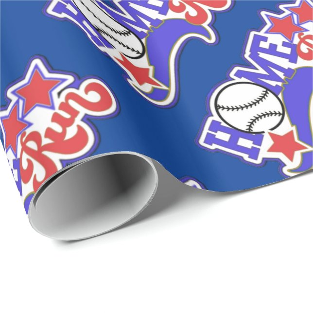 Papel De Presente Blue Home Run Baseball (Ponta do rolo)