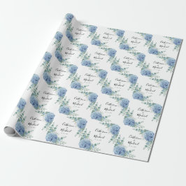 Papel De Presente Blue Hydrangea Floral Personalized Wedding 