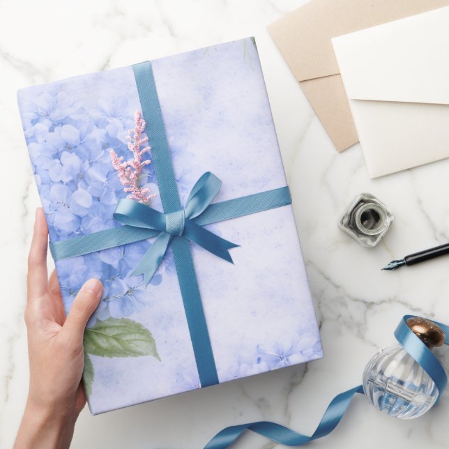 Papel De Presente Blue Hydrangea Floral Wrapping Paper (Presentear)