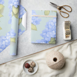 Papel De Presente Blue Hydrangea Floral Wrapping Paper
