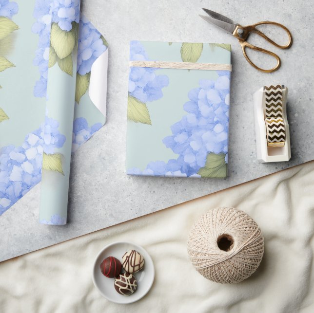 Papel De Presente Blue Hydrangea Floral Wrapping Paper (Artesanato)