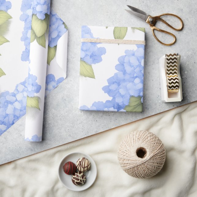 Papel De Presente Blue Hydrangea Floral Wrapping Paper – Boutique  (Artesanato)