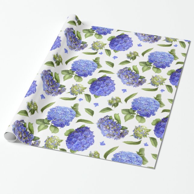 Papel De Presente Blue Hydrangeas (Desenrolado)
