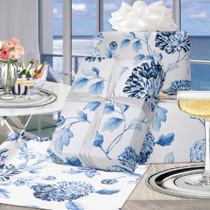 Papel De Presente Blue Lady Modern Vintage Grande Prata Floral