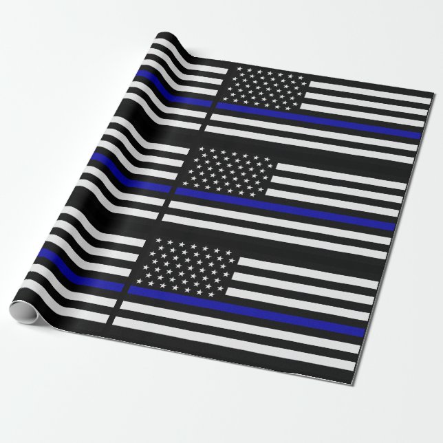 Papel De Presente Blue Line fino policia a bandeira (Desenrolado)