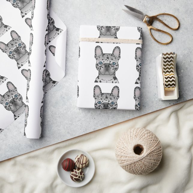 Papel De Presente Blue Merle French Bulldog Frenchie Dog Patterno (Artesanato)
