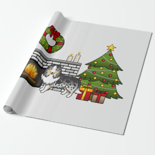 Papel De Presente Blue Merle Shetland Sheepdog Numa Sala De Natal