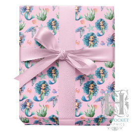 Papel De Presente Blue Mermaids Gift Wrapping Paper in Pink